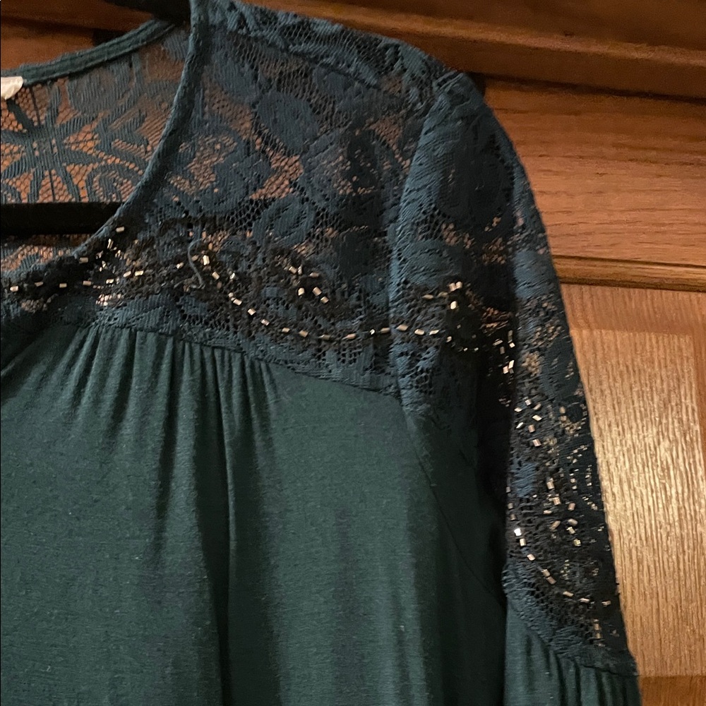 Maurices Dark Green Lace Detail Blouse - Picture 3 of 4